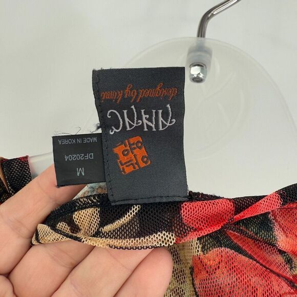 Anac by Kimi Size Medium Black Red Floral Sheer Top Artsy Fitted Romantic - Picture 8 of 9